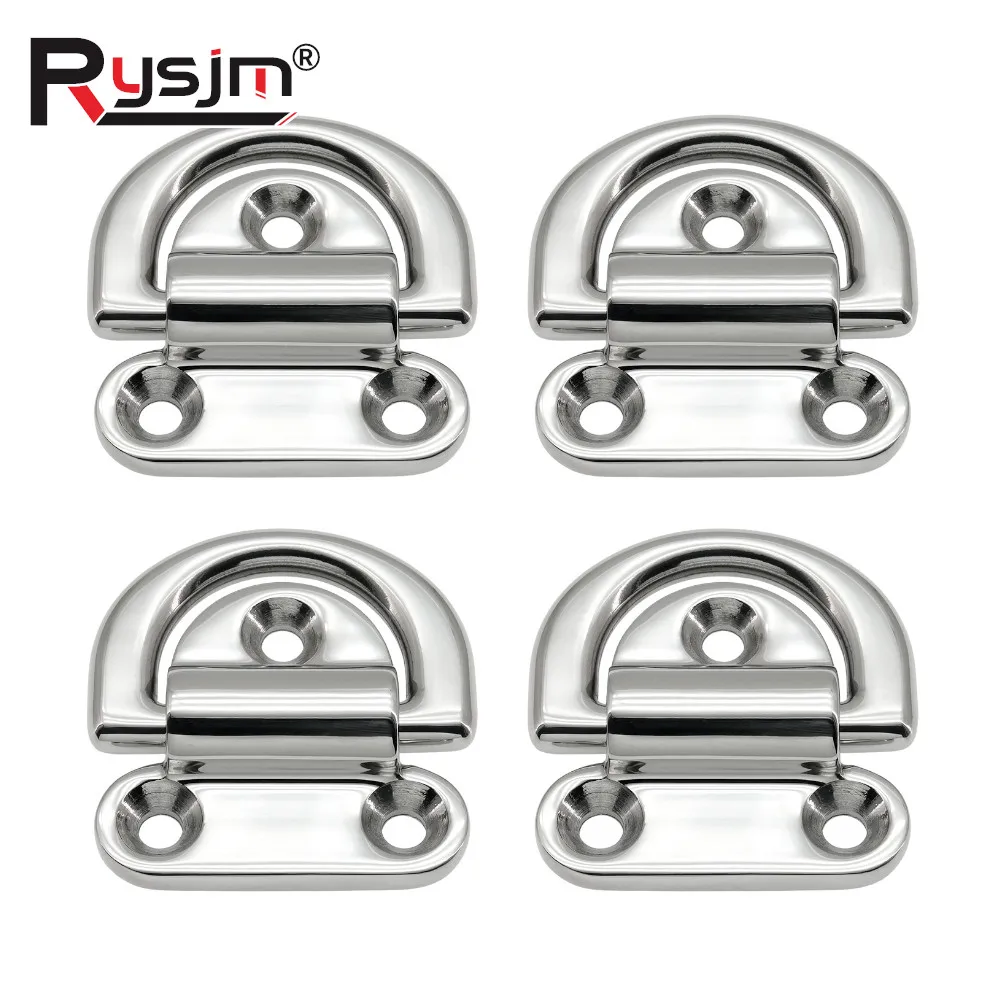 4 Stück Edelstahl hochglanzpoliert D-Ring Deck zusammenklappbare Pad Auge gebundene Stollen für Marine Boot Yacht LKW 6 mm 8 mm 10 mm