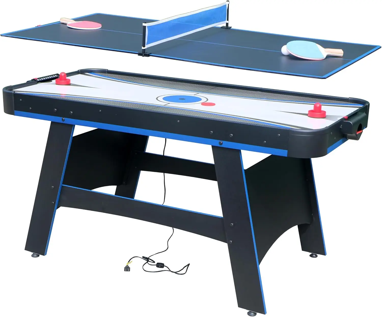 2-in-1 Hockey Game Table with Table Tennis Top, Multi Game Tables with Strikers, Pucks, Paddles, Balls and net/