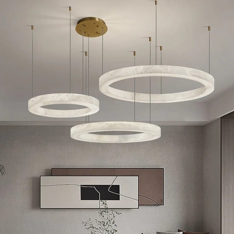 

Spain Natural Marble alabaster Chandelier for Living Room Villa Duplex Dining Room Circular Ceiling Pendant Lamp Indoor Decor