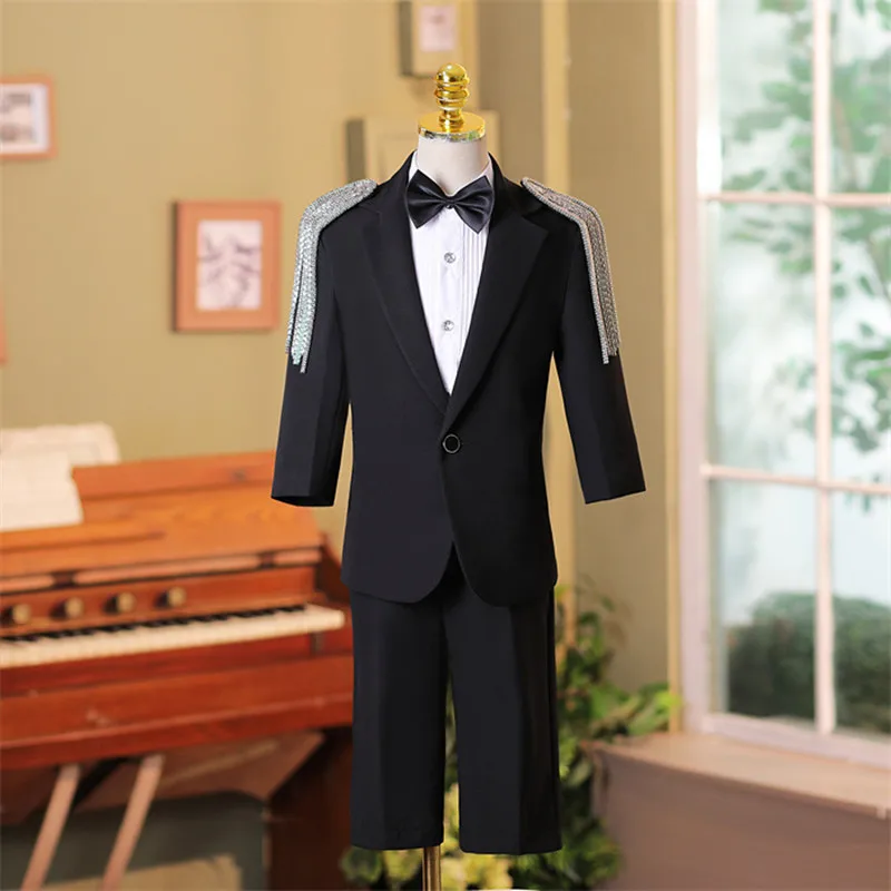 

2024 New Children's Sequins Catwalk Suits Wedding Birthday Party Host Piano Performs a Walk Show Tuxedo Boys Blazer Sets A4114