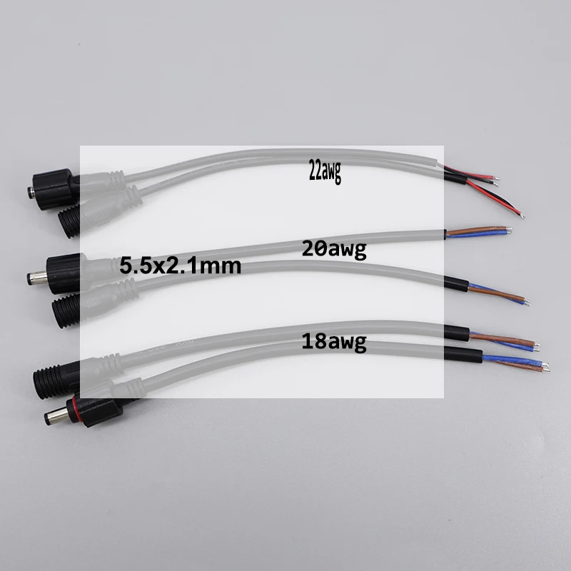 2Pin 22/20/18AWG core DC Male Female cable Connector 5.5x2.1mm IP68 Waterproof 3A 5A 7A Plug Power supply extend adapter Wires