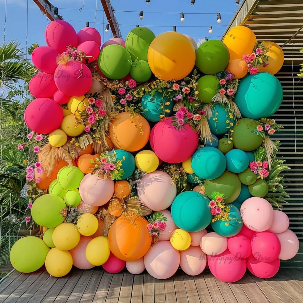 Tropical Balloons Arch Garland Kit Hot Pink Green Orange Yellow Teal Balloons for Flamingo Hawaiian Luau Aloha Summer Birthday view 5
