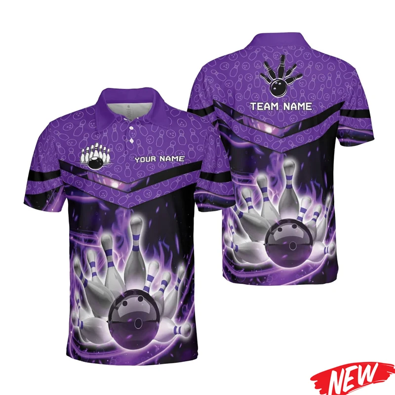 Personalized Name Bowling Polo Shirt Men Custom Bowling Team Name Short Sleeve Tee Shirts Quick Dry Sports Bowling Polo Shirts