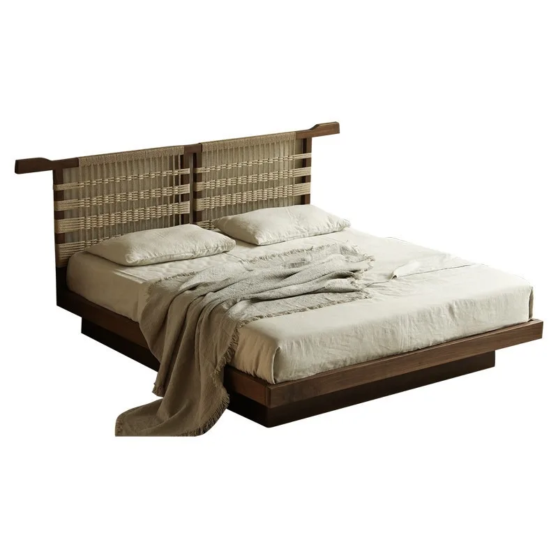 French antique solid wood bed black walnut tatami suspended bed retro silent master bedroom big bed