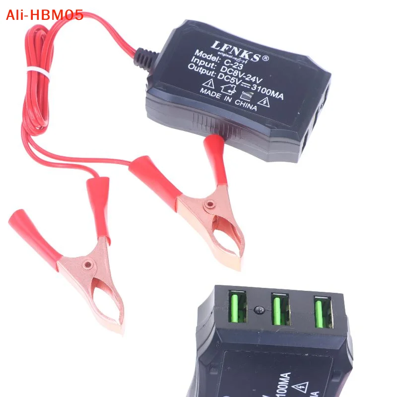 (HB05)1Pcs 12V 24V To 5V 3USB Port Power Adapter With Battery Clip For Charging Cell Phone Emergency USB Power High Efficiency
