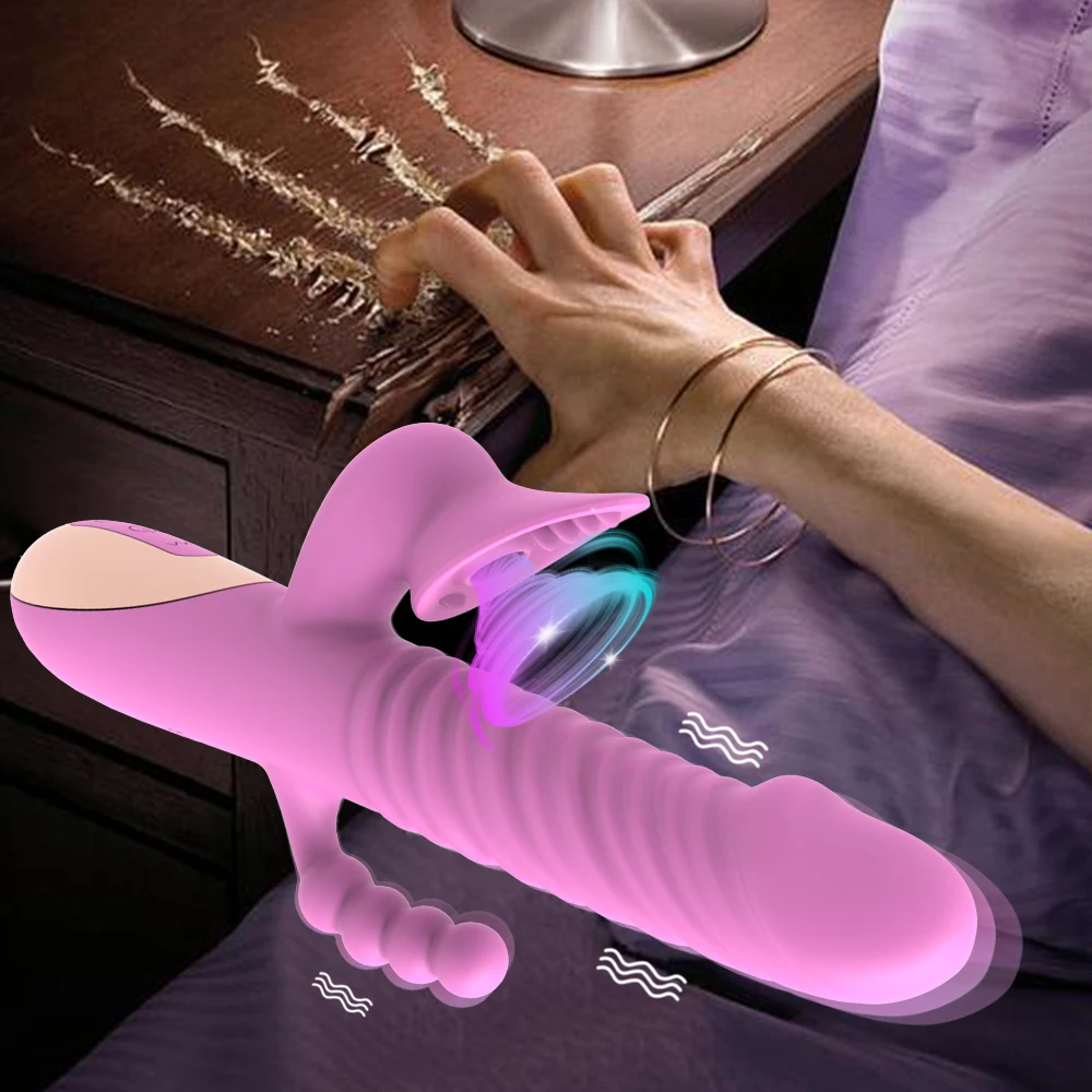 3 in 1 Telescopic Dilldo Vibrator Clit Sucker Clitoris G Spot Vibrator Masturbation For Women Vacuum Anal Adult Goods for Female