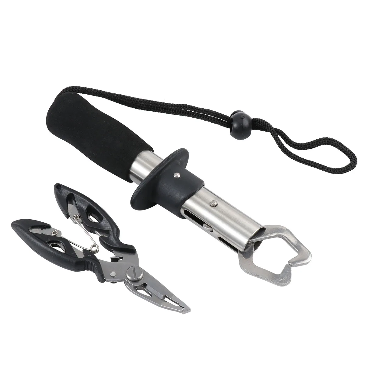 

2pcs Fish Grip Set Stainless Steel Fishing Nippers Lure Remover Tackle Hook Ergonomic Handle AntiSkid Black Color Fishing