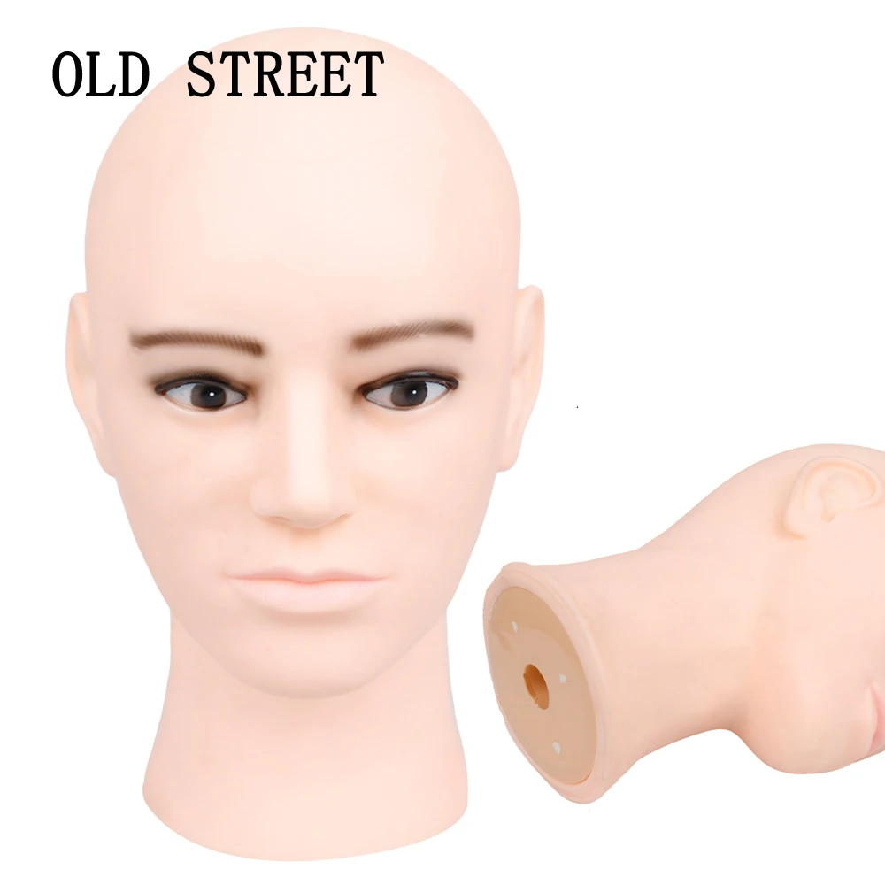 

Bald Mannequin Head Male Professional Cosmetology Plastic Manikin Head Model Dummy Bracket With Makeup Wig Hat Display