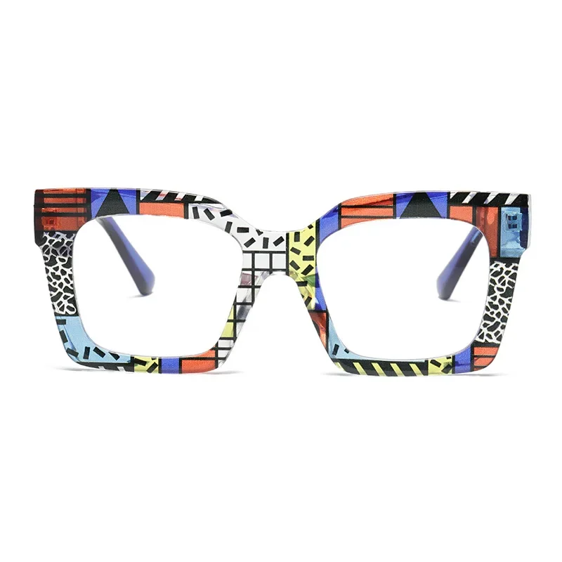 Leopard Print Colorful Patterns Large Frame Anti Blue Light Flat Glasses Frames for Women Vintage Banana Leaves Eyeglasses