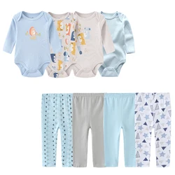 6/8Pieces Baby Boy Clothes Sets 100%Cotton Bodysuits+Pants Newborn Baby Girl Clothes Print Long Sleeve Autumn Solid Color Bebes