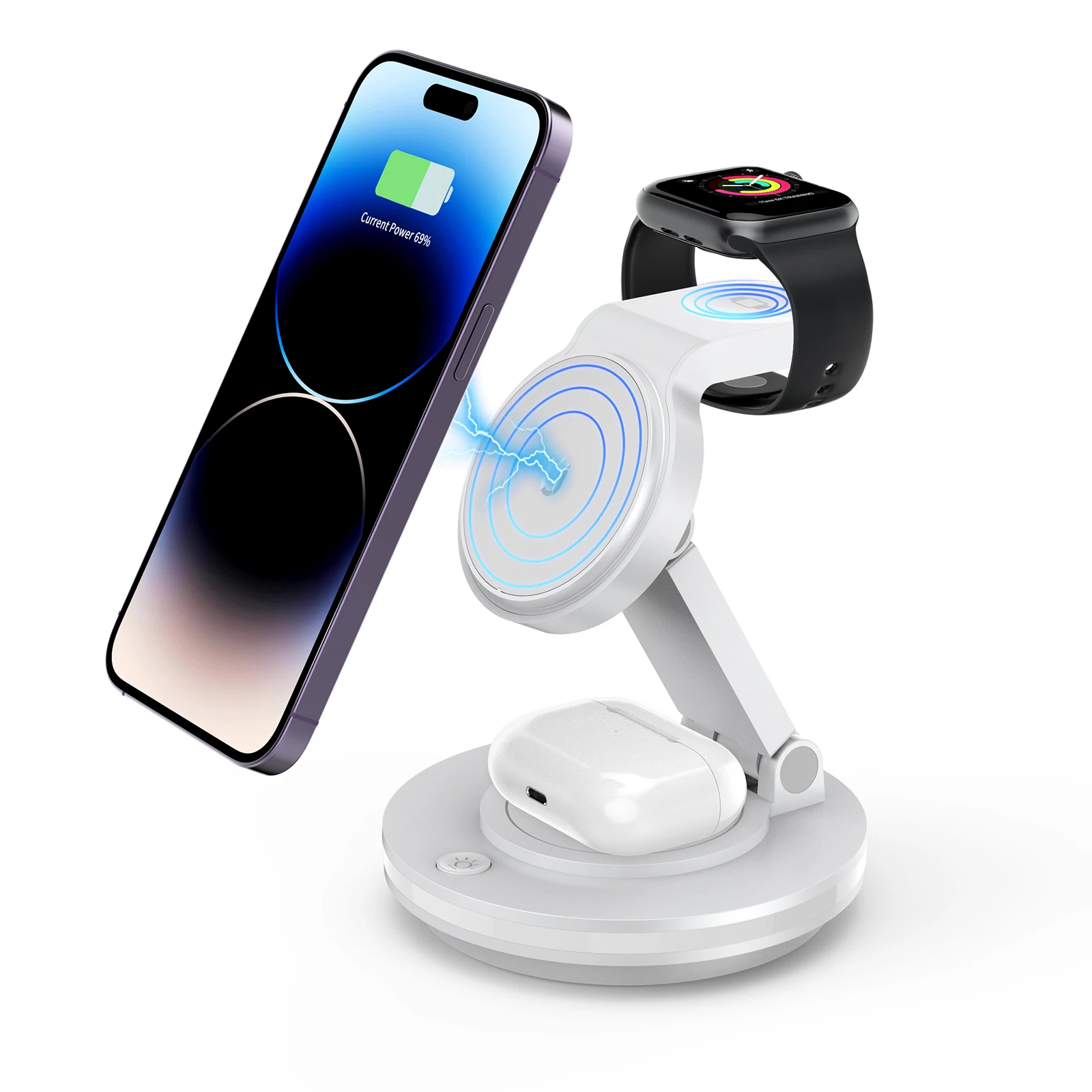 

3 in 1 Wireless Charger For iPhone 15 14 13 12 Magnetic Wireless Charging Stand For Apple Watch 9 8 7 6 5 Airpods 2 3 Pro