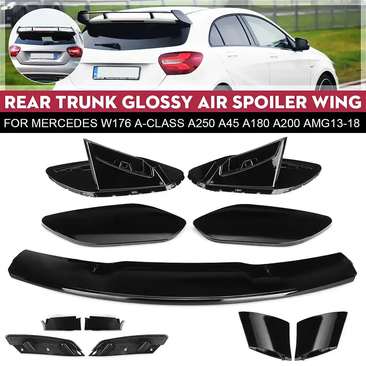 Rear Trunk Air Spoiler Wing Black For Mercedes Benz W176 A-Class A250 A45 A180 A200 AMG 2013-2018 W177 A35 A180 A220 A260 2019+