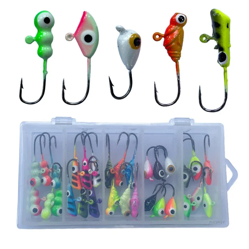 Winter Ice Fishing Lure Metal Artificial Bait 1.2g~1.9g Winter Mini Metal Lead Head Hook Bait Jigging Fishing Barbed Hook Bait