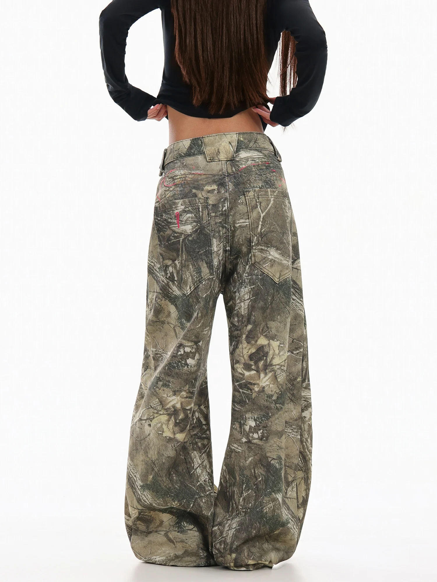 

Женские джинсы в стиле ретро с вышивкой, камуфляжным узором и логотипом, широкие брюки свободного кроя, модные повседневные