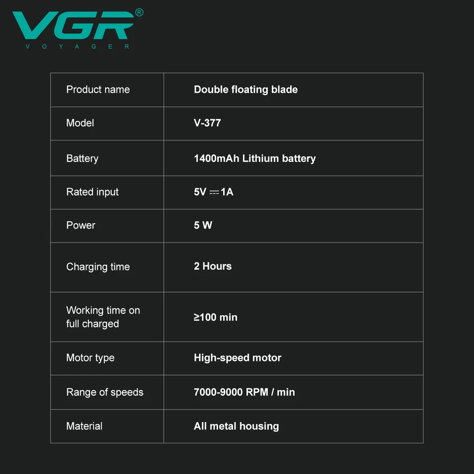 VGR Electric Shaver 9000 RPM Rechargeable Razor for Men