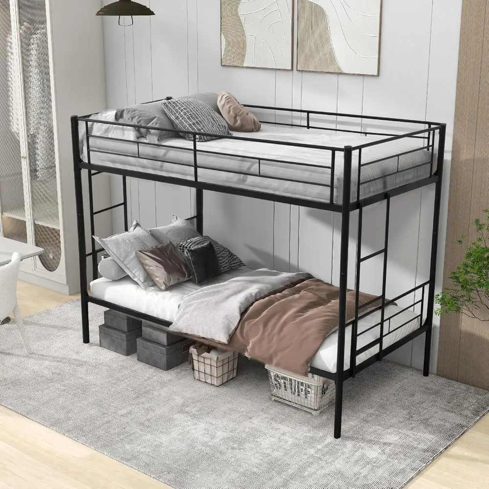 

Двухъярусная металлическая кровать Twin Over Twin с боковой лестницей и защитным ограждением, экономит пространство, подходит для детей, подростков и взрослых, усиленная конструкция, размер M