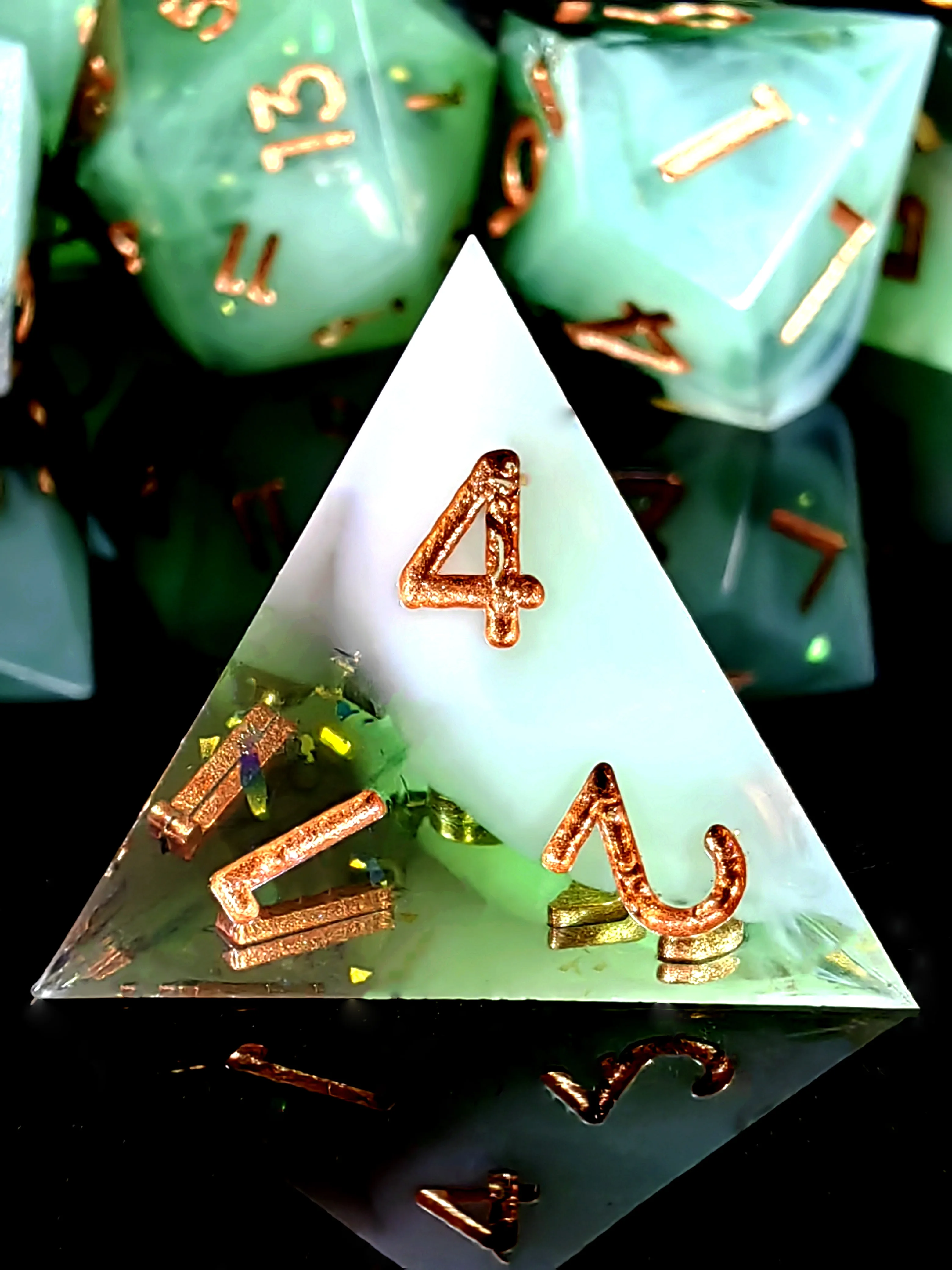 DnD Dice Set - Sharp Edge Resin Dice, Light Green with Gold Numbers, Perfect for Dungeons & Dragons, Tabletop RPG