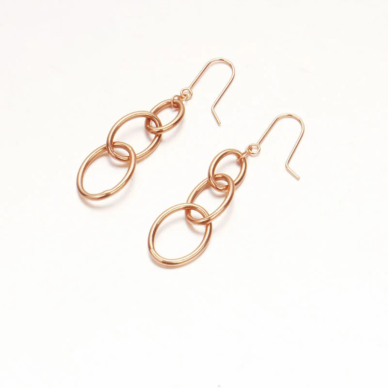 585 Purple Gold Long earrings for women Plated 14K Rose Gold glossy Circle Style Interlocking earings Fashion Jewelry