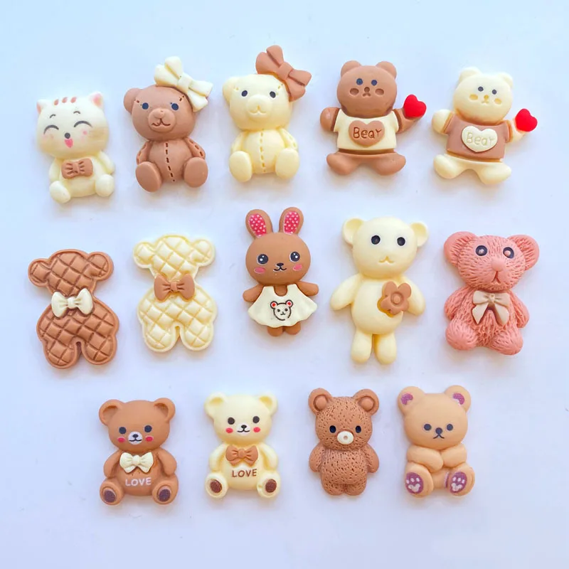 10Pcs New Cute Resin Mini Cartoon Little Bear Flat back Cabochon Scrapbook Kawaii accessori per abbellimenti fai da te