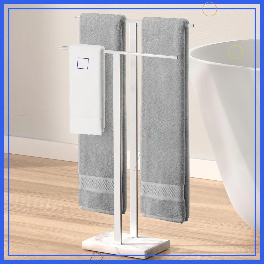 

2-Tier Standing Towel Rack for Bathroom, Marble Base, SUS304 Stainless Steel, Floor Stand