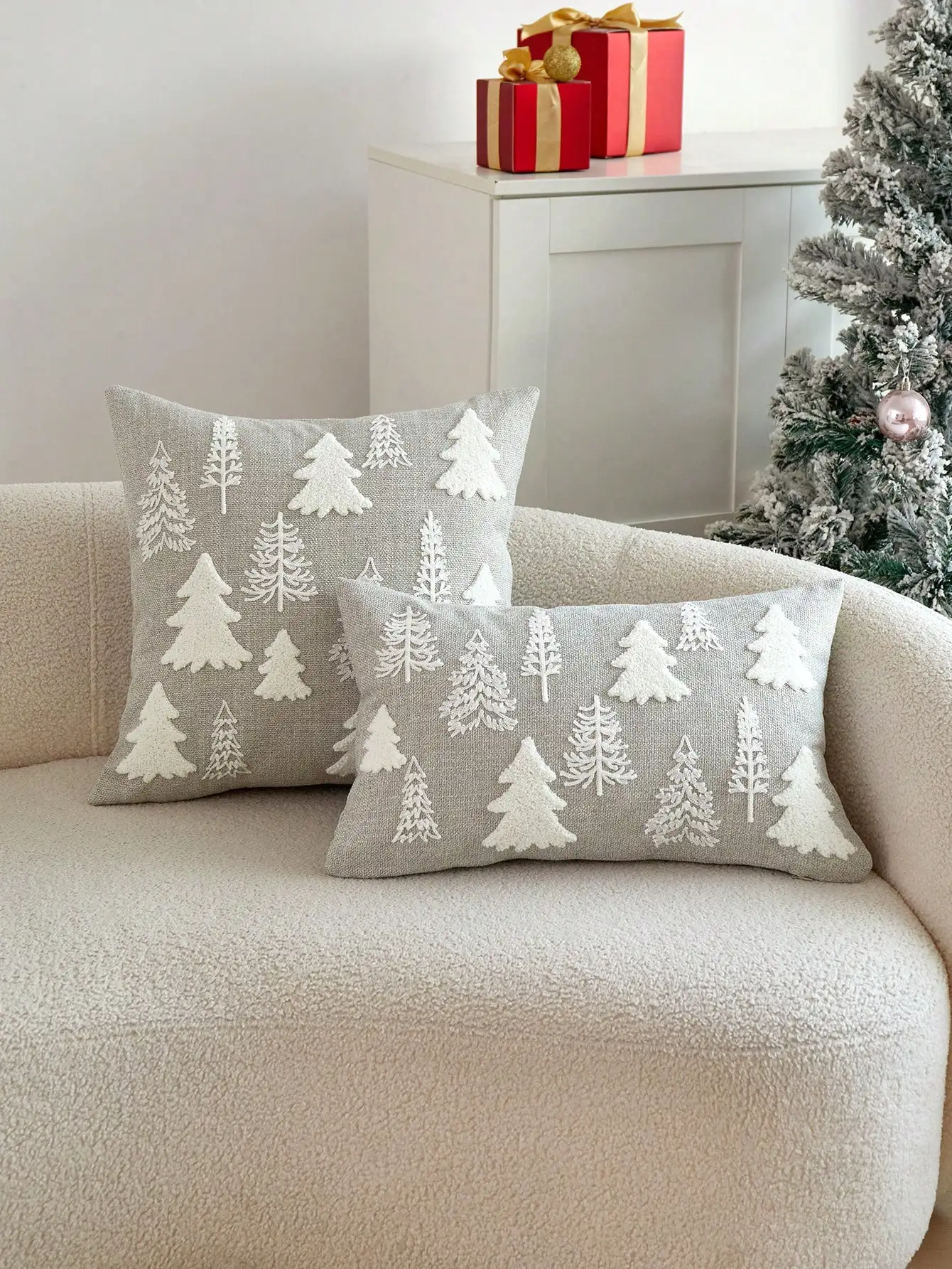 1pc grijze kerstboom geborduurde kussenhoes kerstdecor