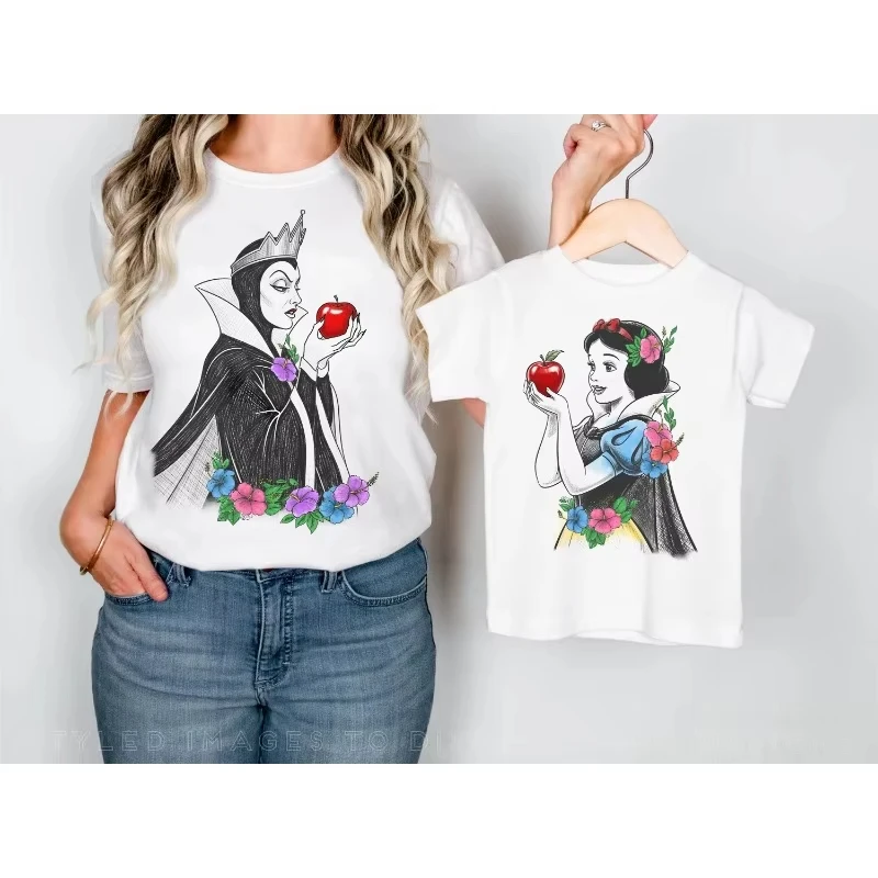 

2026 Summer Disney Snow White Evil Queen Graphic T-shirt Men Women Cotton Quality Casual Loose Short Sleeve Classic Unisex