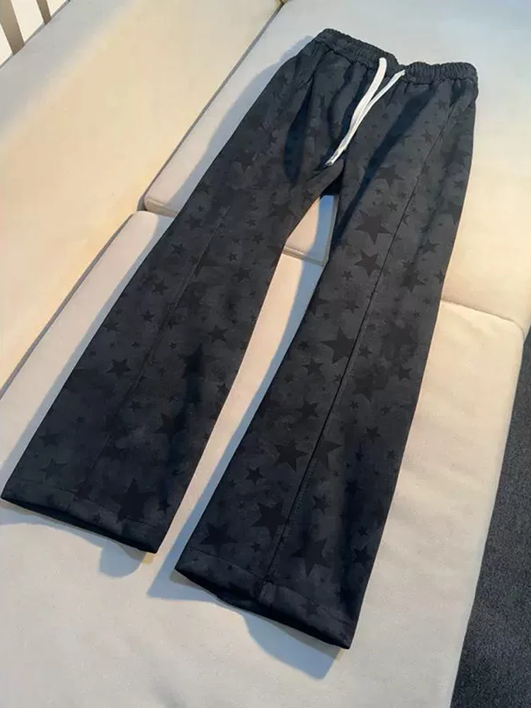 Celana Olahraga Pria k Blue Tie Dye Star Bend Knife, Gaya Retro Amerika, Bahan Tebal, Model Lurus, Kasual, untuk Musim Gugur