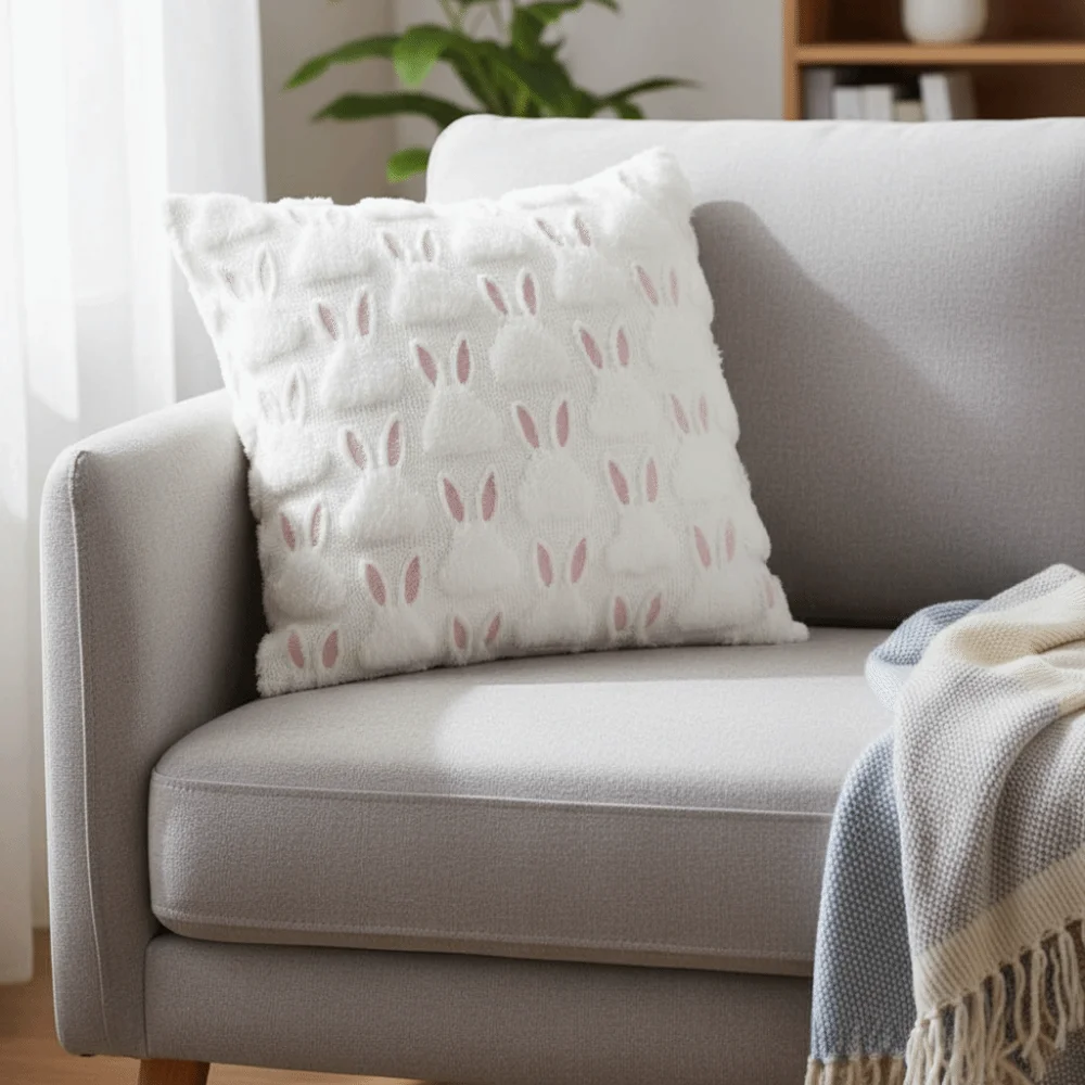 

Cozy Rabbit Throw Pillow Cover Square Warm Backrest Cover 45cm Sofa Cushion Cover Easter