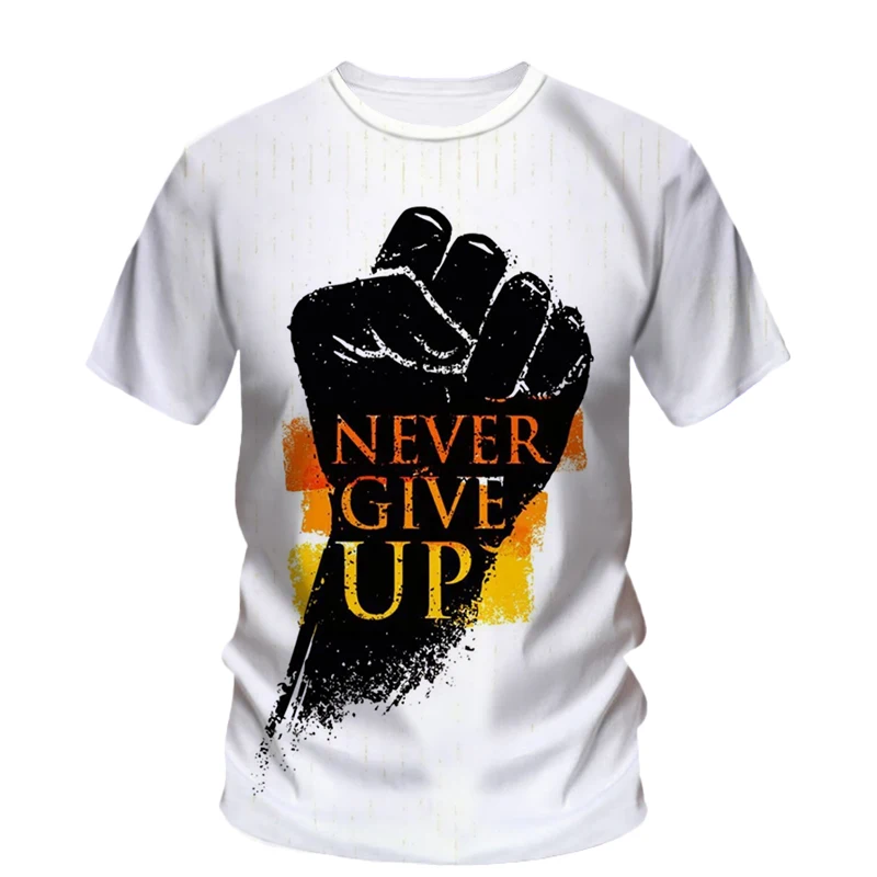 New Originality Never Gave Up Inspirational Slogan graphic t shirts For Men Summer Fashion Casual English letters Printed Tees