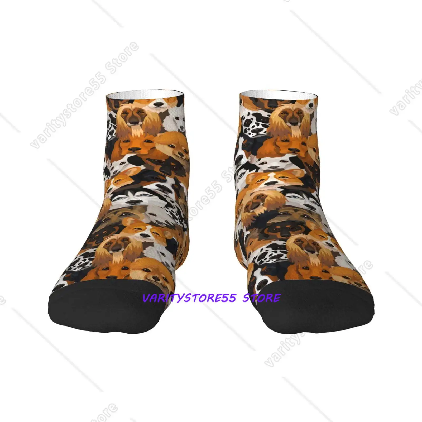 

Dogs Different Breeds Pattern Crew SocksToe Seamed Ankle Cushioned Breathable Athletic Crew Sports Socks