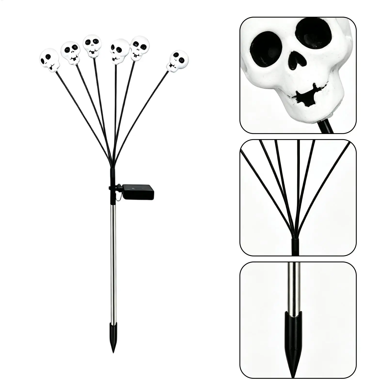 Skull Solar Lights Outdoor 6 LEDs Waterproof Skull Stake Lamp Solar Yard Lights For Halloween Party Patio Lawn Garden Pathway