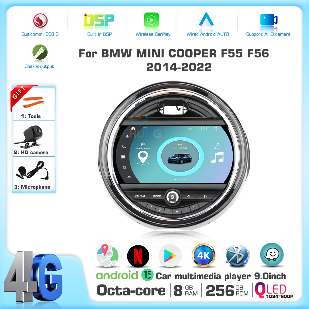 

JEHUNG Android 13 для BMW Mini F55 F56 F60 EVO/NBT 2014-2024, Автомобильный мультимедийный плеер, CarPlay, GPS, радио, навигация, 8 + 256 ГБ + 360