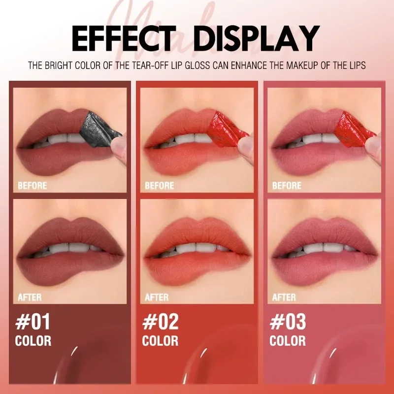 1Pc Matte Tear-Off Lip Gloss, Waterproof Semi-Permanent Peeling Lip Tattoo,Non-Transfer Velvet Lip Tint with Lightweight Formula