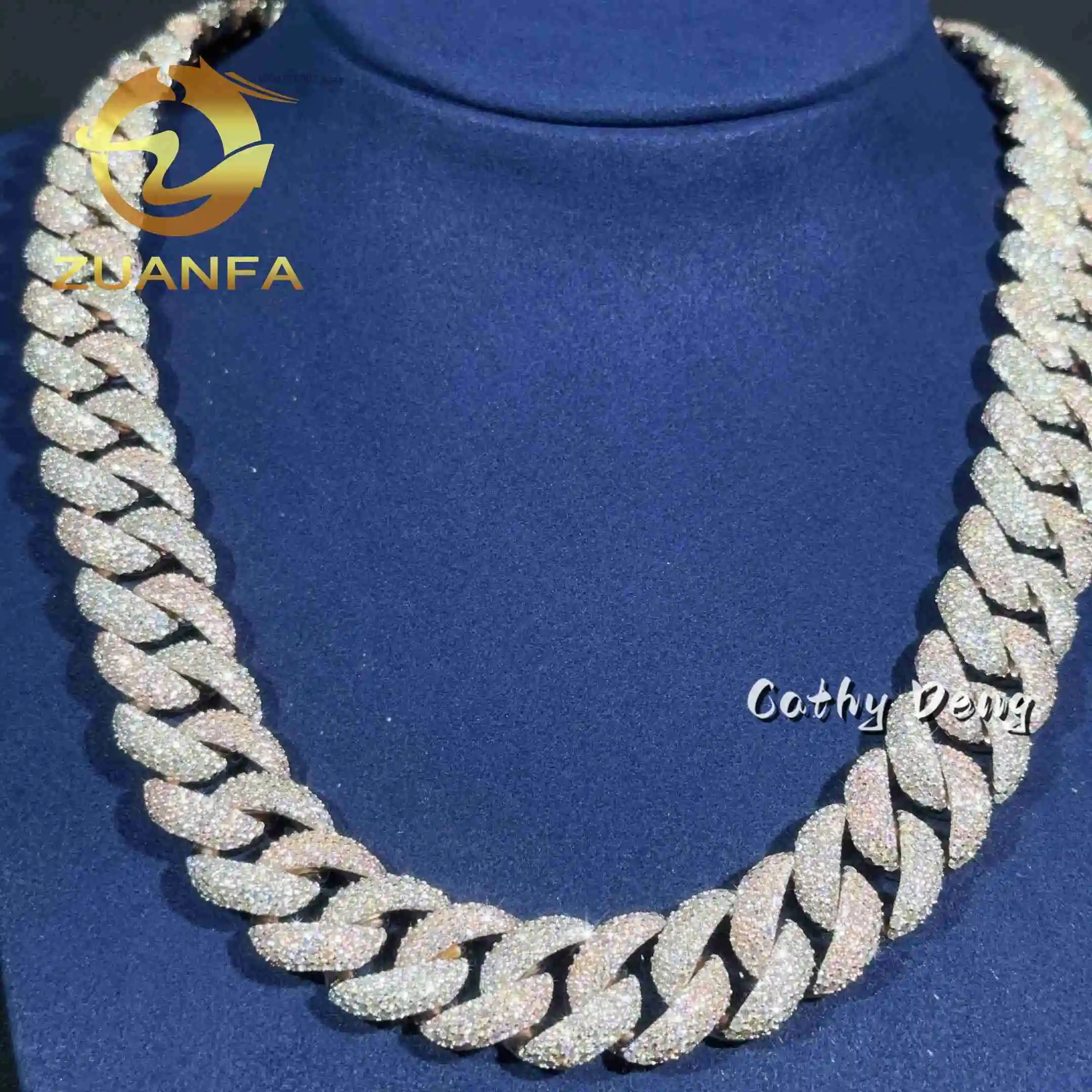 Jewelry Zuanfa Rose Gold Plated Two Tone Hip Hop 18mm Moissanite Cuban Chain for Unisex 925 Silver Iced Out Cuban Link.