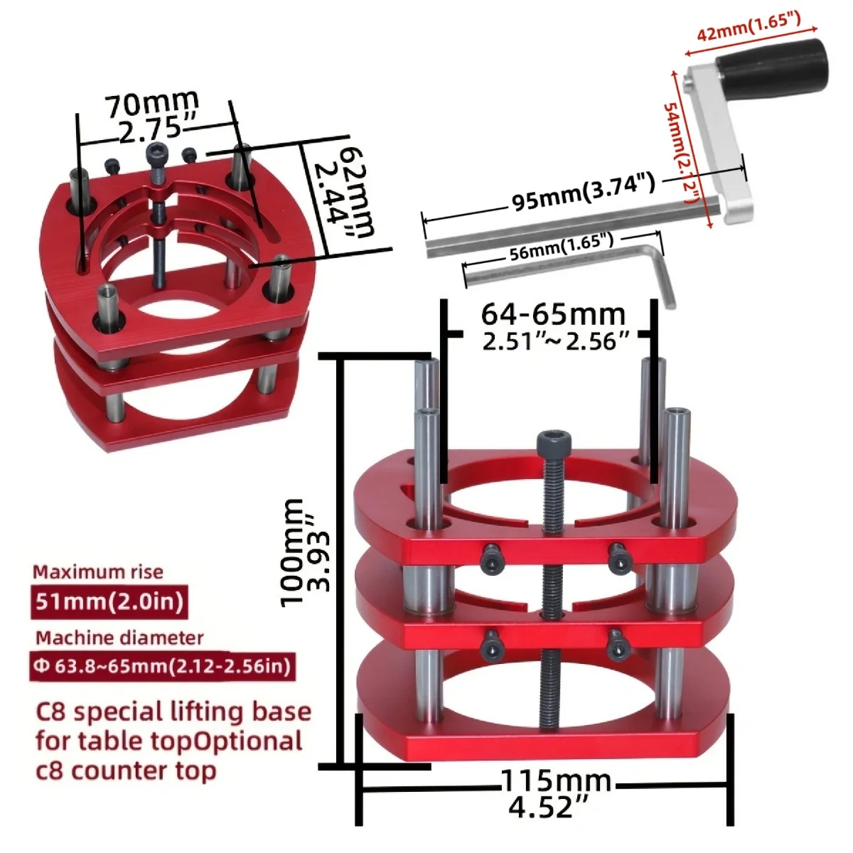 Kit de Levage de Routeur avec Plaque de Routeur en Aluminium, pour Moteurs de 65mm de Diamètre, Calcul de Travail, Table de Routeur, Établi, Machine à Graver