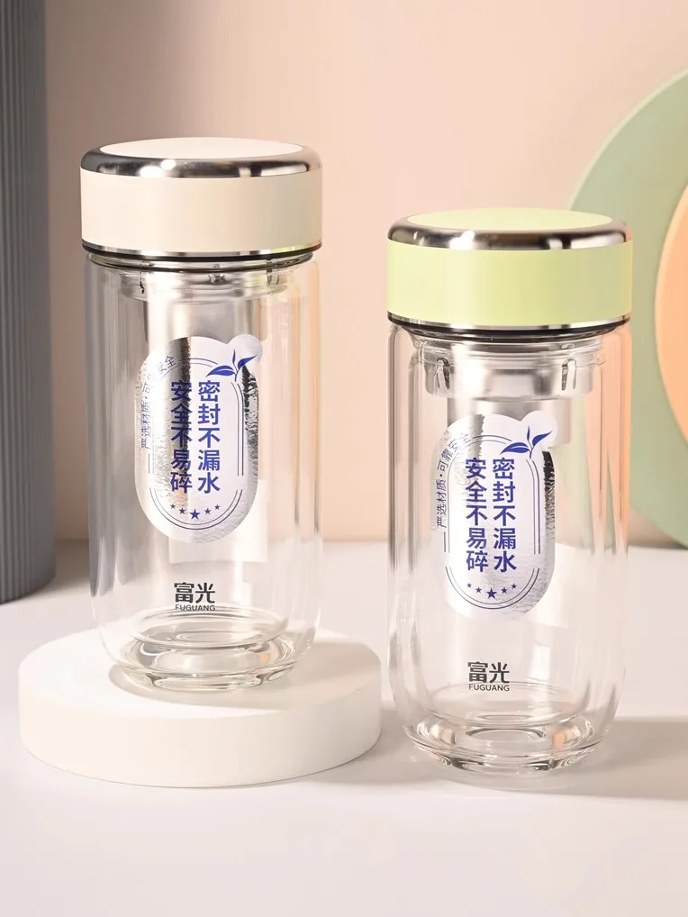 

Двухслойная стеклянная кружка Fugli из нержавеющей стали 304 с ситечком для чая, пищевая, термостойкая, для заваривания чая и воды