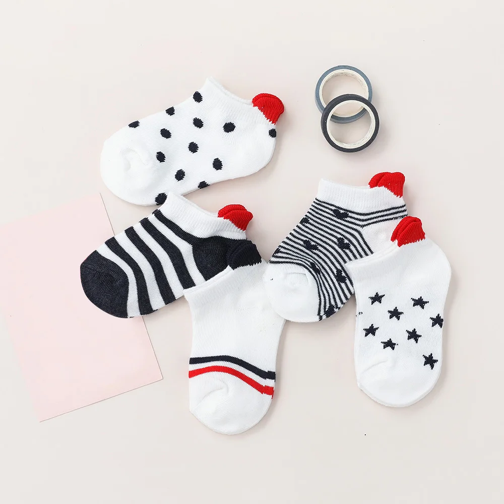 5Pairs/lot 0-12Y Cute Lovely Short Baby Socks Children Sock Red Heart Girls Cotton Mesh Cute Newborn Boy Toddler White Sock