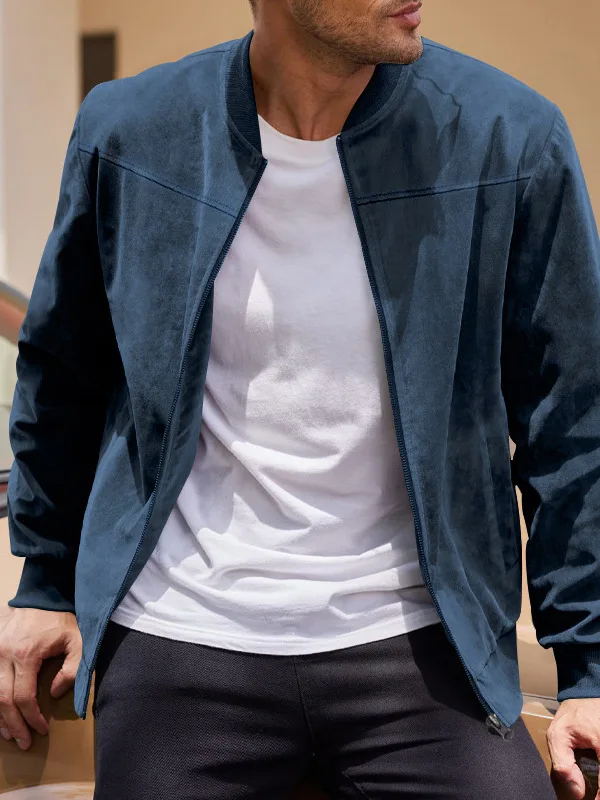 

Men's Pure Color Retro Long Sve Zipper Jaet Casual Outerwear Spring Autumn Suede Fabric Loose Fit Regular Sve Length