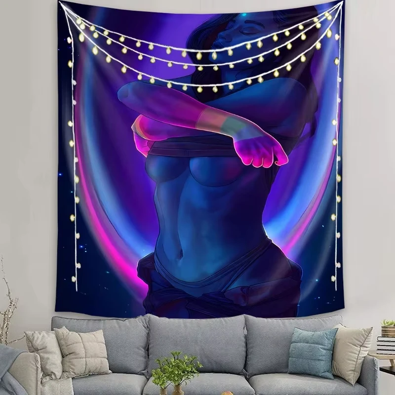 VIKAMA Dream Goddess Art Tapestry Elegant Female Starry Sky Purple Blue Gradient Living Room Sofa Background Wall Decoration