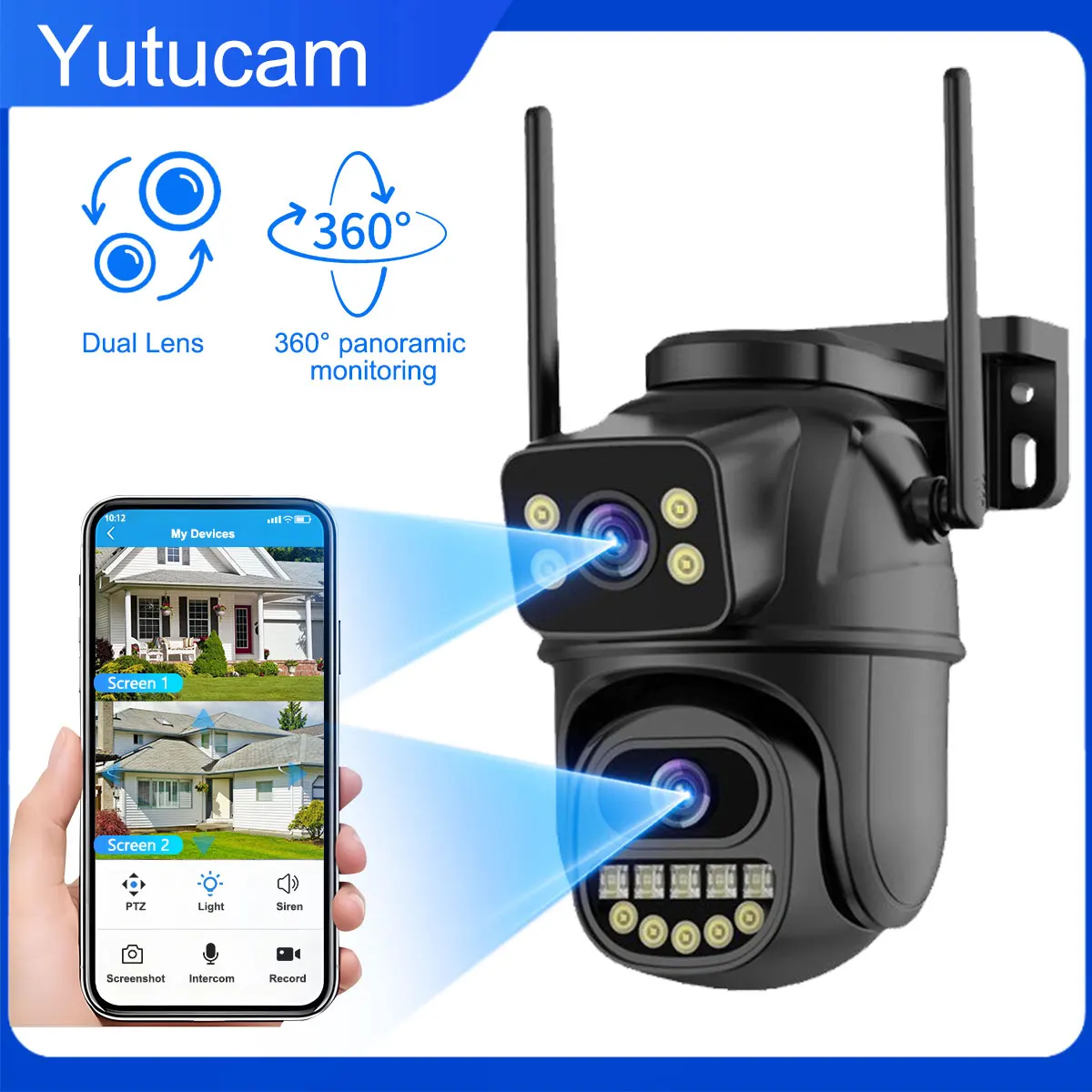 6MP Outdoor wireless network camera 4K HD 1080p dual lenses AI motion detection high definition full color video security CCTV