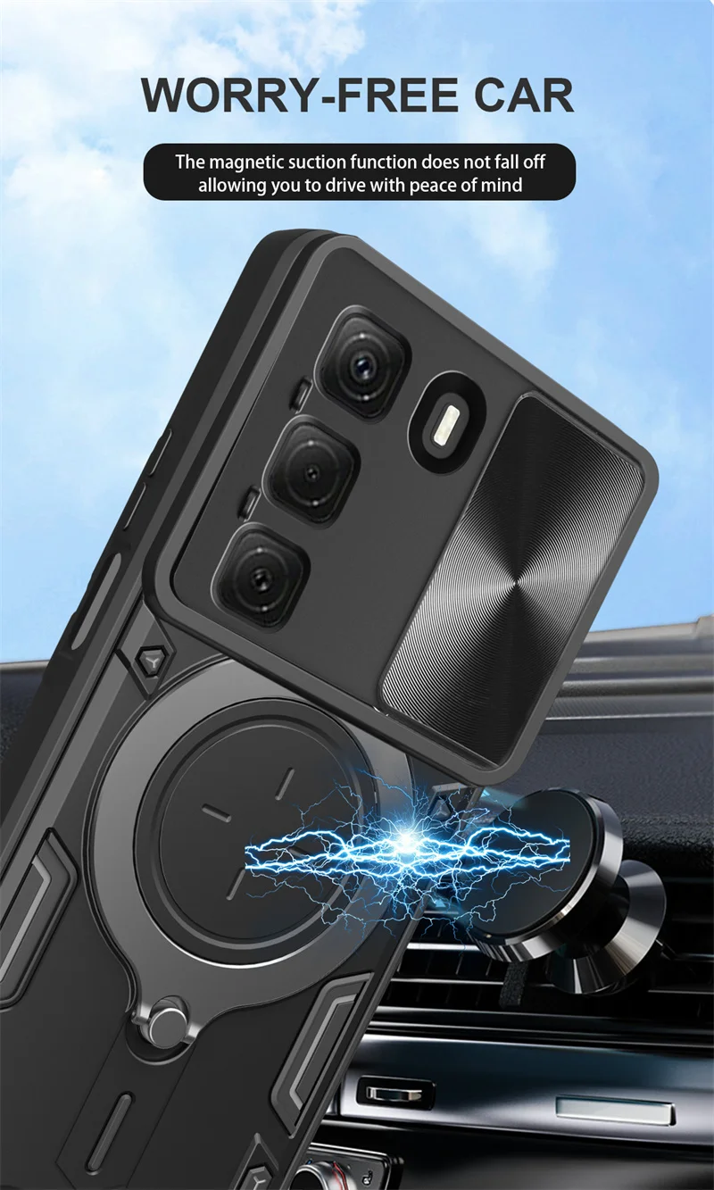 Funda ل انفينيكس الساخن 50 4G حافظة درع الشريحة عدسة الكاميرا حماية الغطاء الخلفي ل انفينيكس Hot50 4G X6882 6.78 "حامل حلقي Coque