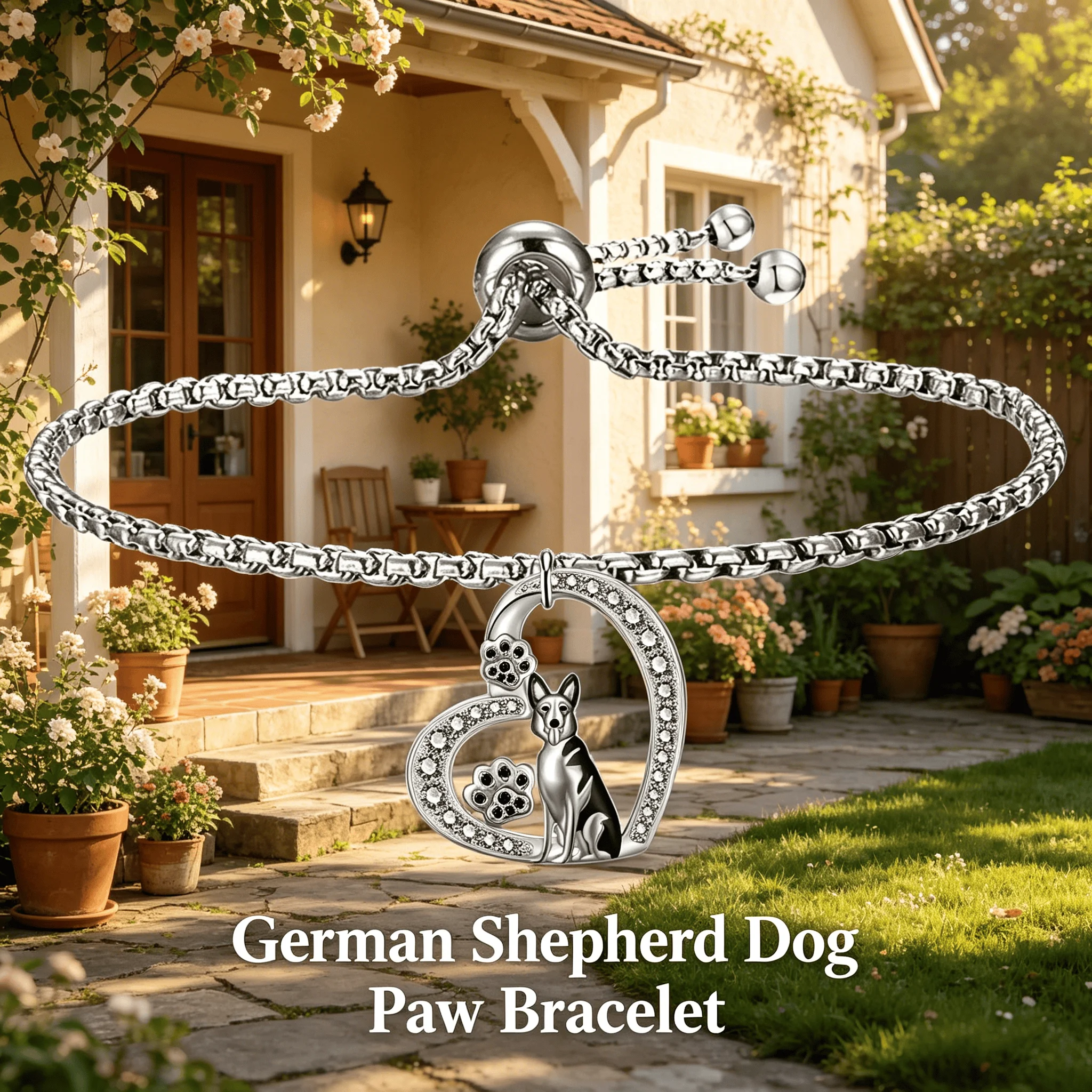 German Shepherd Dog Paw Heart Adjustable Bracelet Pet Lover Memorial Women Casual Daily Fashion Jewelry Gift