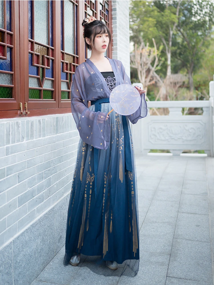 Hanfu Oriental Princess พื้นบ้านชุดเย็บปักถักร้อยแบบดั้งเดิมผู้หญิง Hanfu ชุดโบราณ Tang ชุดเต้นรํา Robe ชุดนางฟ้า