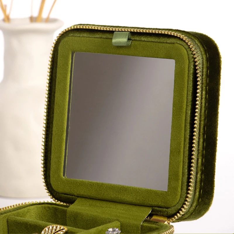 Velvet Jewellery Organiser Jewellery Box for Women Travel Zippered Portable Jewelry Storage Case with Mirror for Traveling Daily