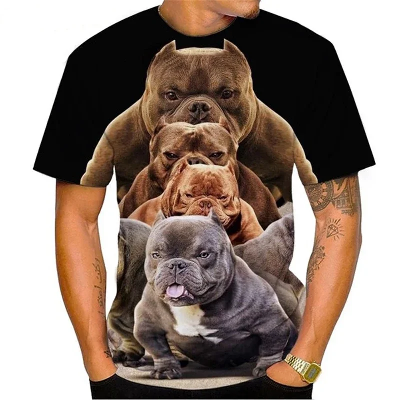 

3D printed pet bulldog animal print T-shirt, men's stylish fun American bully dog