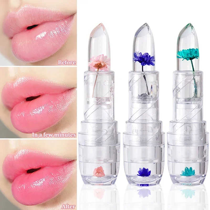 Bálsamo labial de cristal de flores, lápiz labial de gelatina que cambia de Color, hidratante, transparente, impermeable, cuidado de los labios,