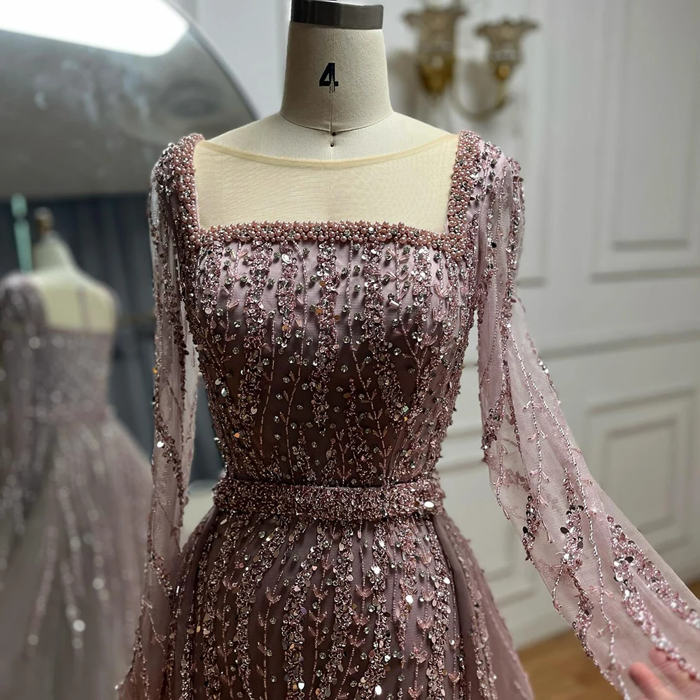 SERENE HILL Nude Long Sleeve Overskirt Mermaid Beaded Evening Dresses Pink  Party Gown Formal Occasion GLA72710 Customized 2025 - AliExpress 320