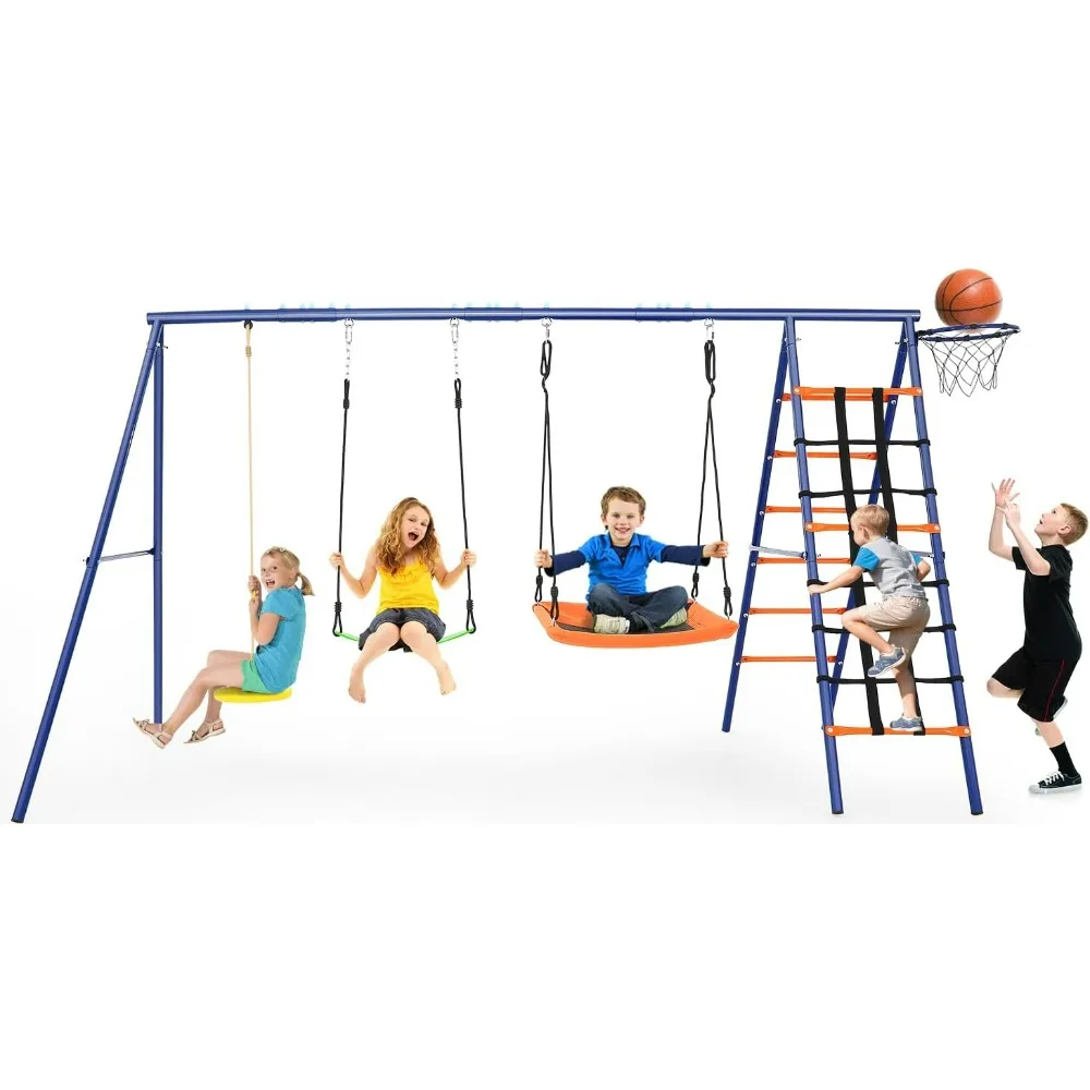 

Swing Set for Backyard - Heavy Duty 6 in 1 Playground Sets 550lbs Upgrade Saucer Swing for Kids Outdoor Metal Swing Stand