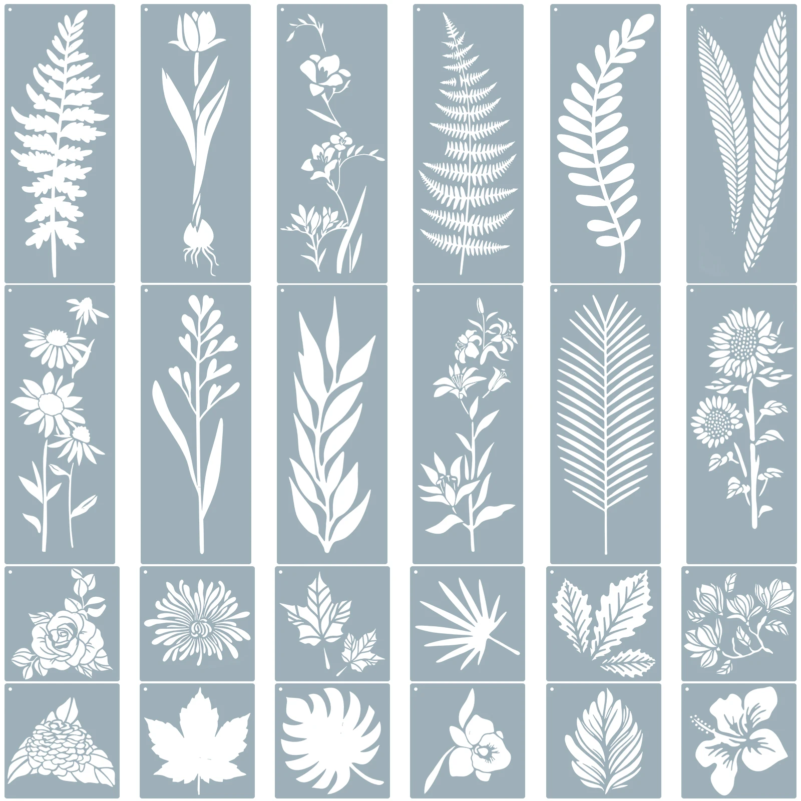 24Pcs Flower and Plant Painting Template PET Flower Stencil Art Drawing Templates Flower Plant Stencils Hollow Drawing Template
