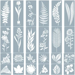 24Pcs Flower and Plant Painting Template PET Flower Stencil Art Drawing Templates Flower Plant Stencils Hollow Drawing Template